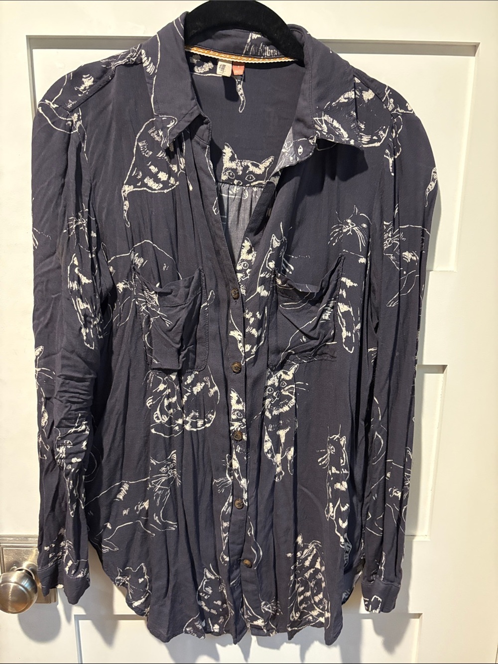 Anthropologie Pilcro dark blue button-down shirt featuring Cat Print